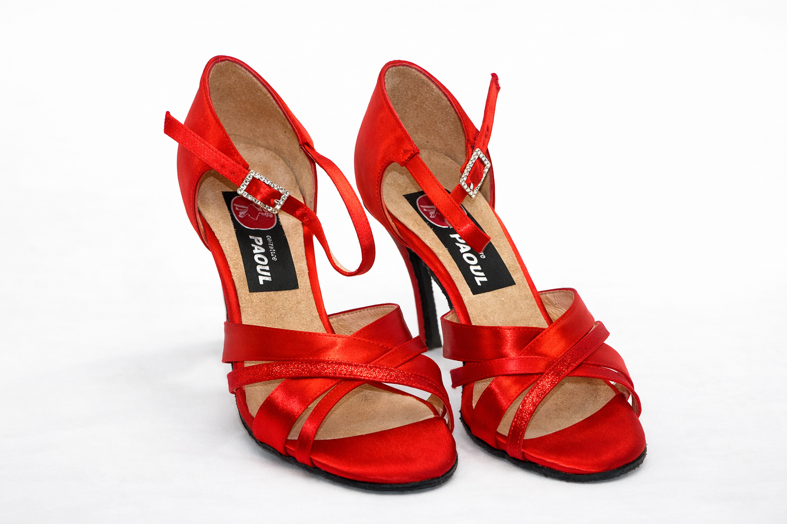 Sandales de danse rouges satinées à brides croisées-Élégance & maintien